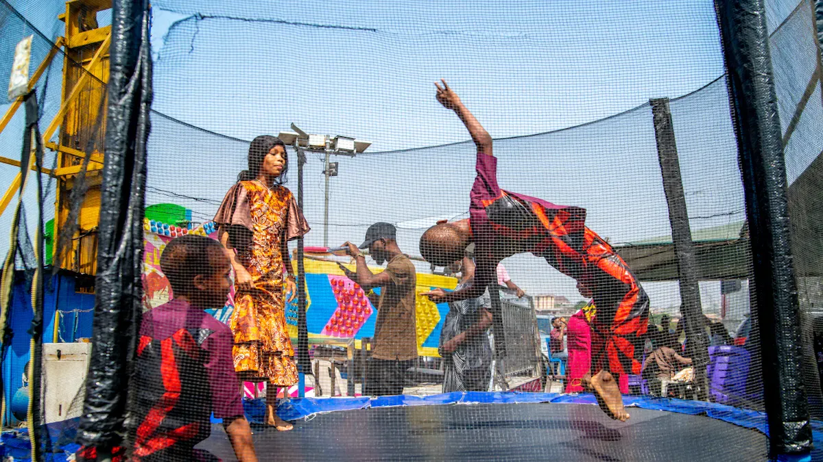 Outdoor trampoline park applications