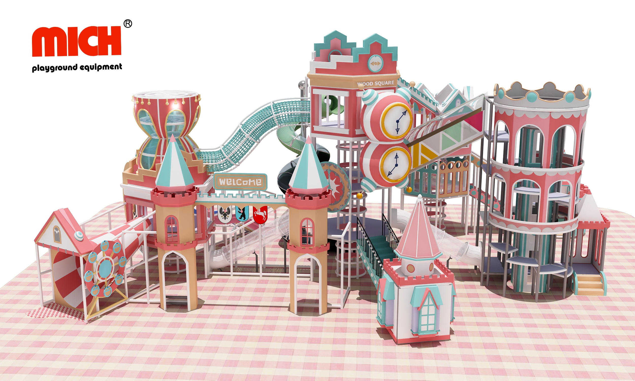 Cartoon Castle Themed Pink Fitness Children Soft Indoor Playhouse